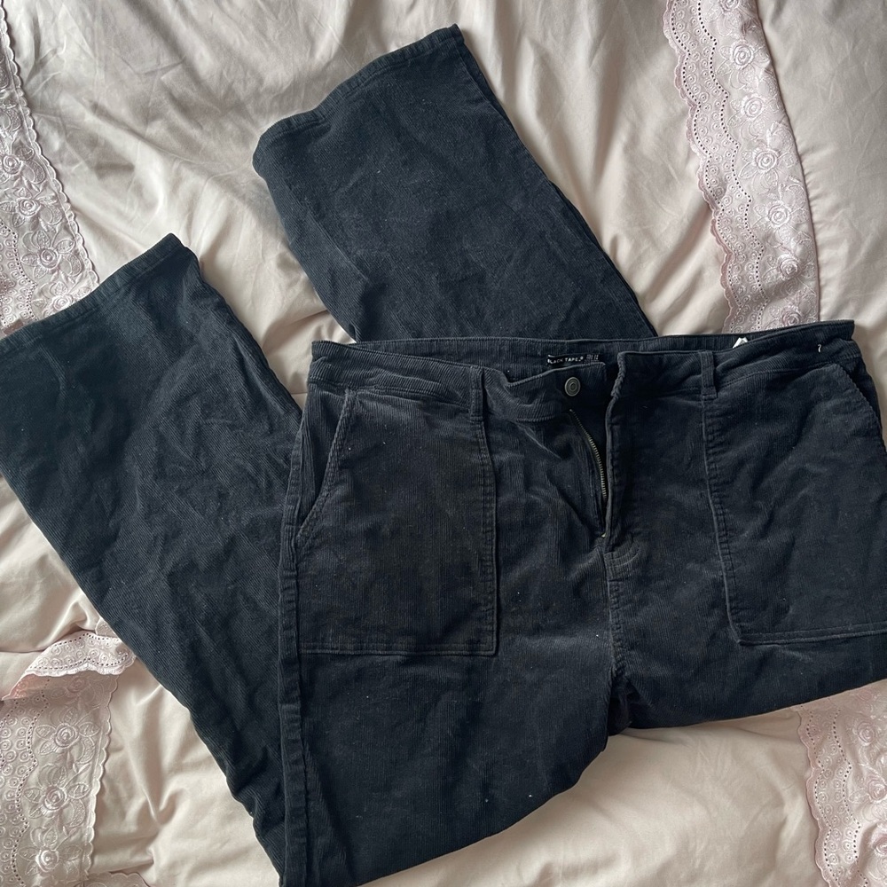 Black Corduroy Straight Leg Pants